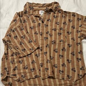 BDG Tan and Blue Striped Floral Men's Shirt